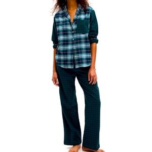 NEW Gap Flannel PJ Set in Blue Mixed Plaid